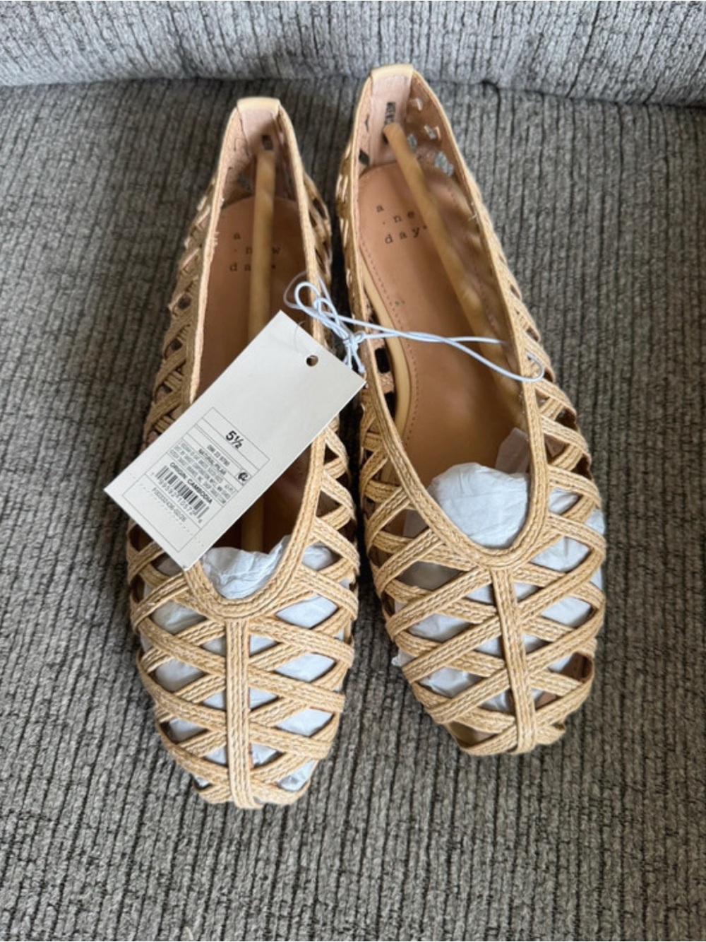 Woven Straw Ballet Flats - Tan